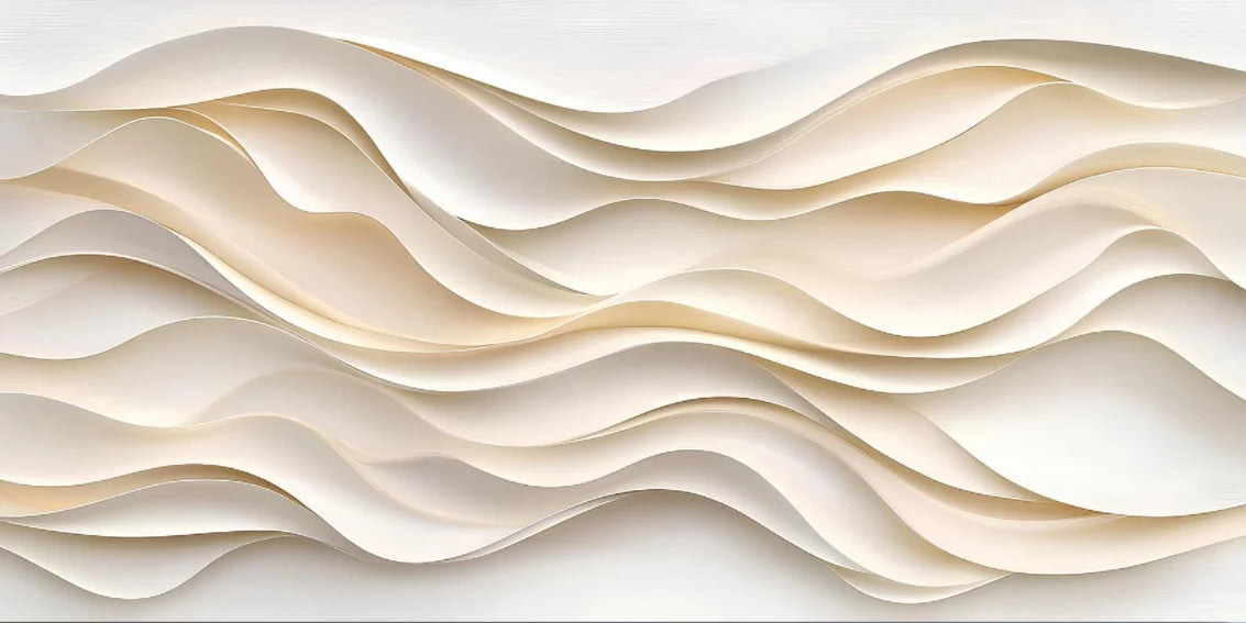 Decorative wall panel with wavy, beige patterns on a light gray background