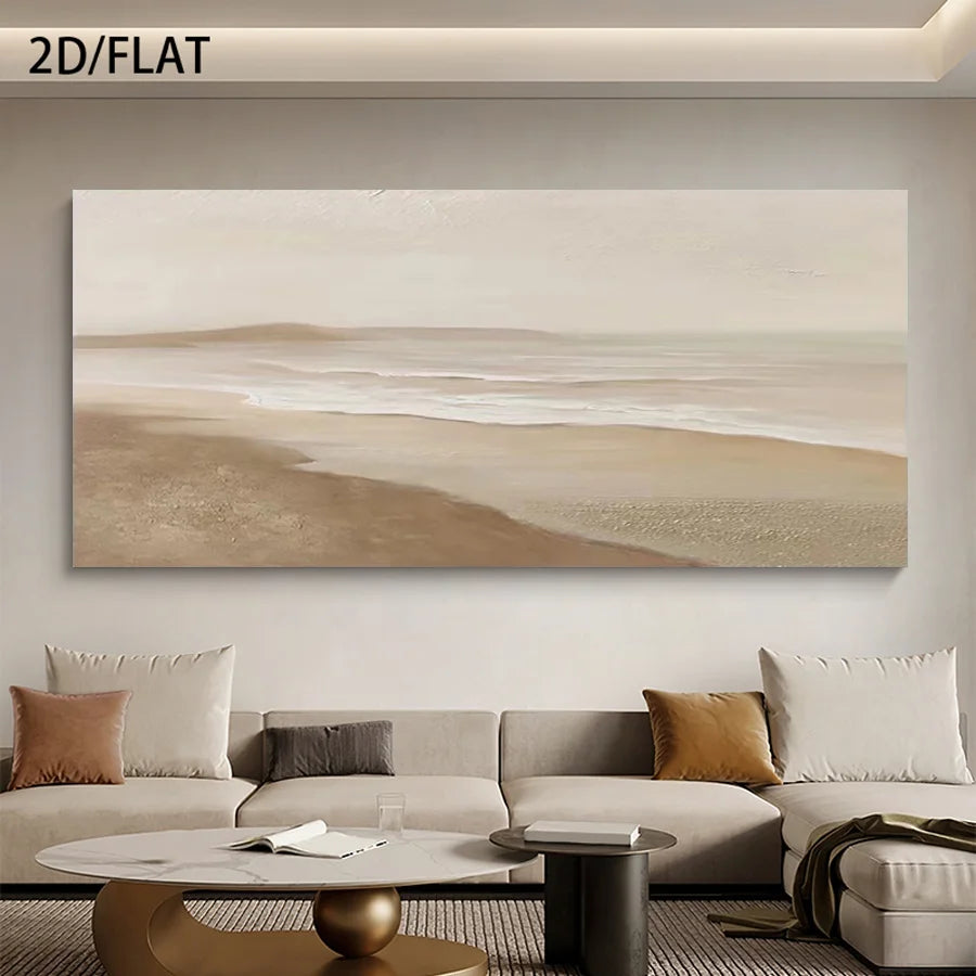 Big Sizes Minimalist Sandy Beach Seascape Minimalist Coastal Wall Art Fine Art Canvas Print Modern Landscape Picture For Above The Sofa