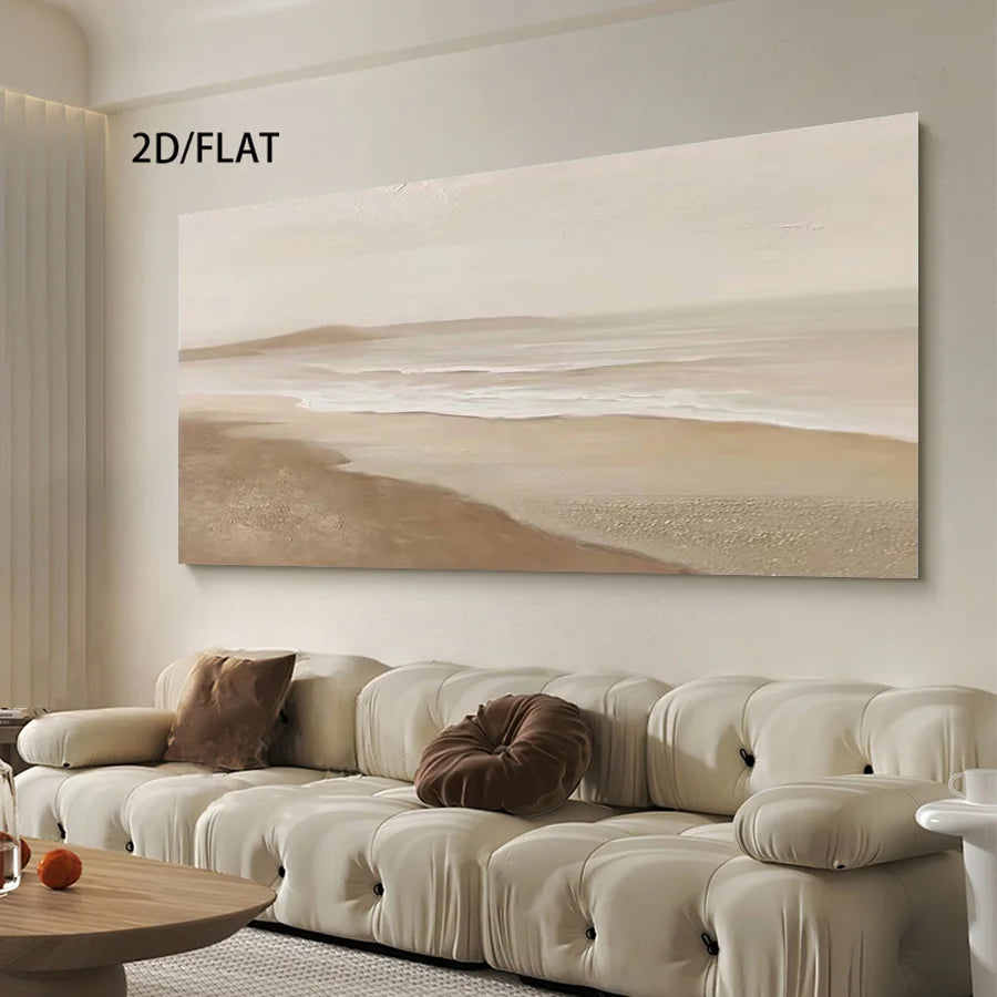 Big Sizes Minimalist Sandy Beach Seascape Minimalist Coastal Wall Art Fine Art Canvas Print Modern Landscape Picture For Above The Sofa
