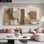 Modern living room with abstract wall art and a gray sofa.