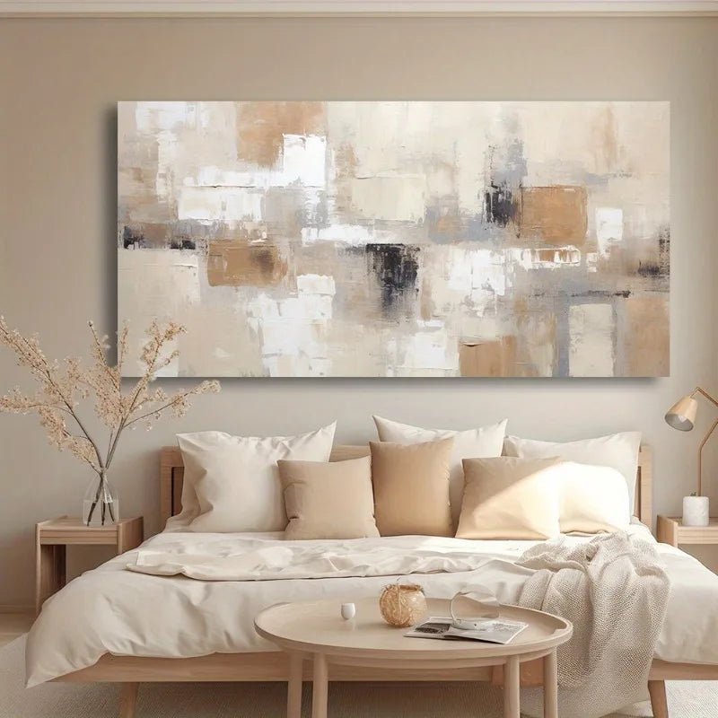 Modern bedroom with abstract painting on the wall