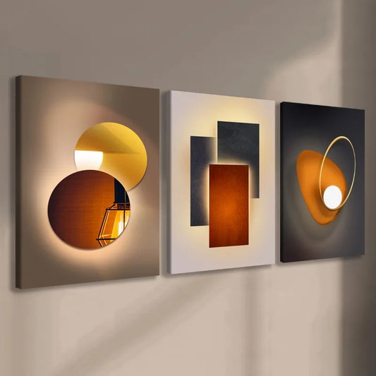 Big Sizes Set of 3Pcs Circle Of Light Abstract Geometric Wall Art Fine Art Canvas Prints Modern Aesthetics Pictures For Living Room Bedroom Dining Room Art Decor