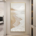Beach scene painting in a modern interior setting