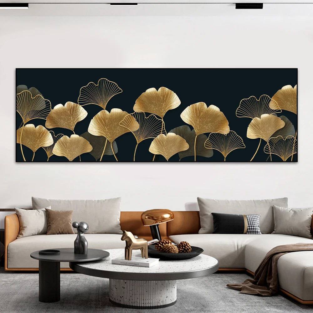 Big Sizes Wide Format Wall Art Fine Art Canvas Prints Golden Tropical Botanical Monstera Palm Leaves Pictures For Above The Bed Art For Above The Sofa