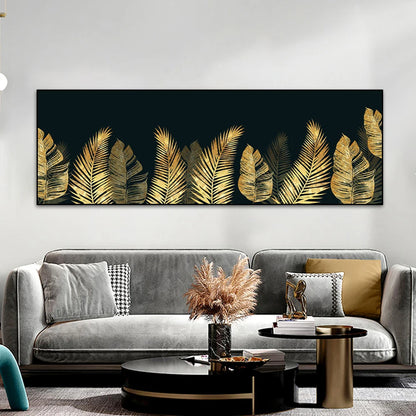 Big Sizes Wide Format Wall Art Fine Art Canvas Prints Golden Tropical Botanical Monstera Palm Leaves Pictures For Above The Bed Art For Above The Sofa