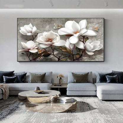 Big White Floral Abstract Wall Art Fine Art Canvas Prints Modern Botanical Pictures For Living Room Hotel Room Bedroom Art Decor