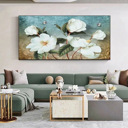 Big White Floral Abstract Wall Art Fine Art Canvas Prints Modern Botanical Pictures For Living Room Hotel Room Bedroom Art Decor