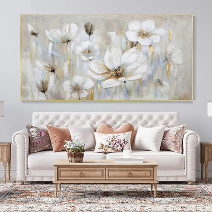 Big White Floral Abstract Wall Art Fine Art Canvas Prints Modern Botanical Pictures For Living Room Hotel Room Bedroom Art Decor