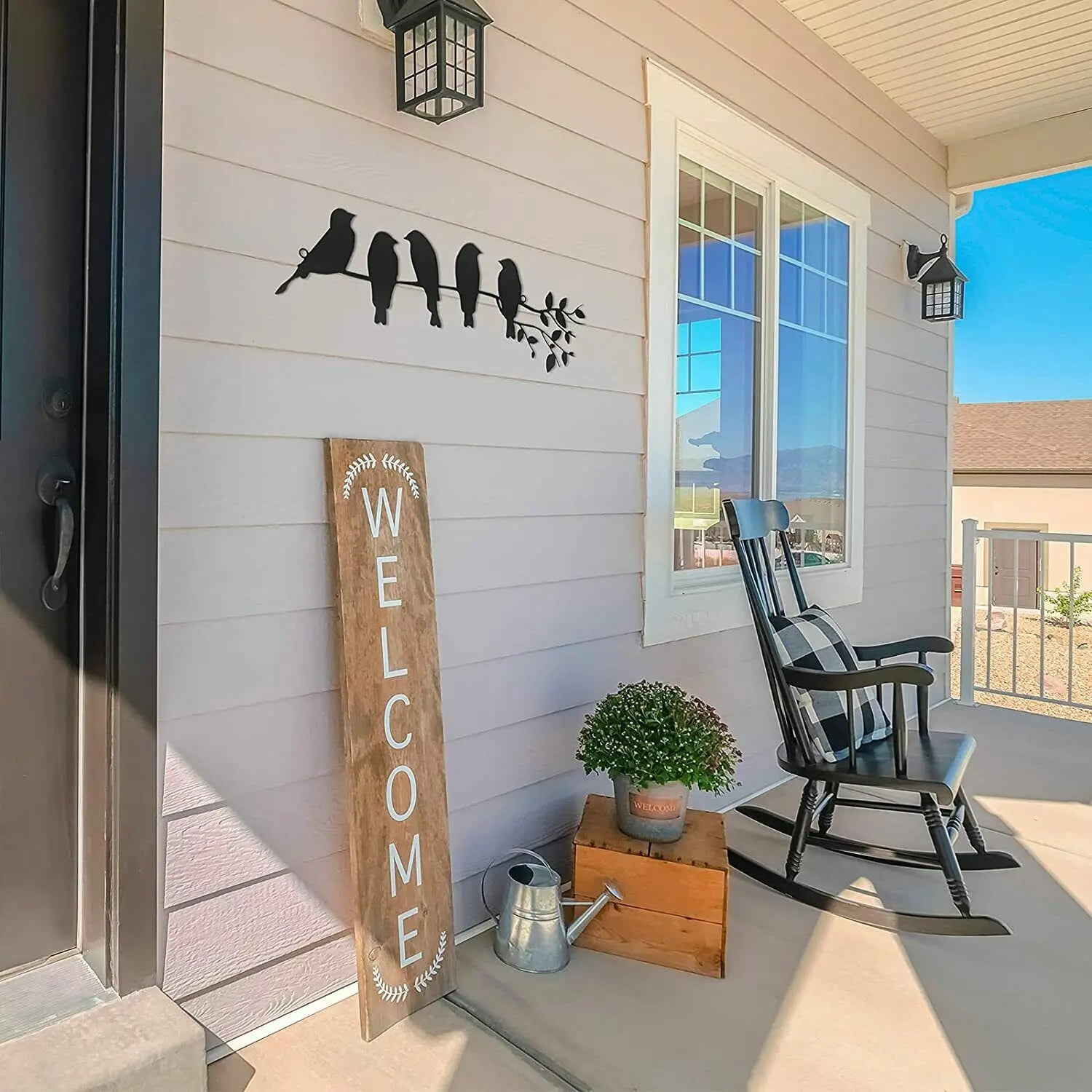 Birds Silhouette Metal Wall Art 3D Iron Crafted Birds On A Branch Wall Decoration For Living Room Conservatory Room Children's Play Room Porch Patio Art Decor