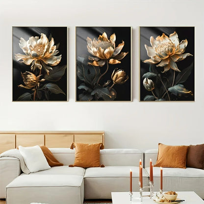 Black Golden Floral Wall Art Fine Art Canvas Prints Modern Botanical Pictures For Living Room Bedroom Light Luxury Home Decor