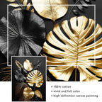 Black Golden Tropical Leaves Wall Art Fine Art Canvas Prints Modern Botanical Pictures For Luxury Living Room Dining Room Home Office Decor