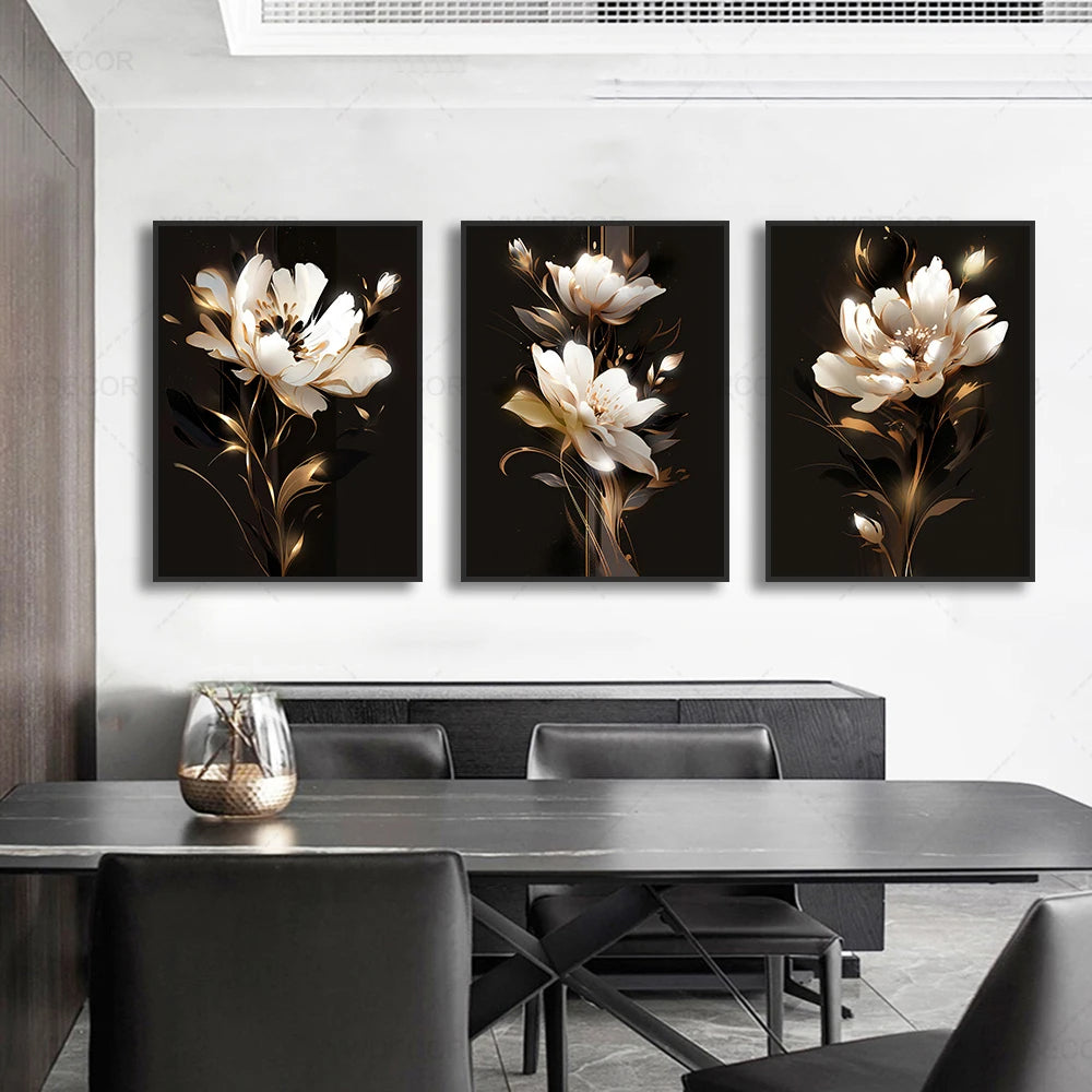 Black Golden Tropical Leaves Wall Art Fine Art Canvas Prints Modern Botanical Pictures For Luxury Living Room Dining Room Home Office Decor