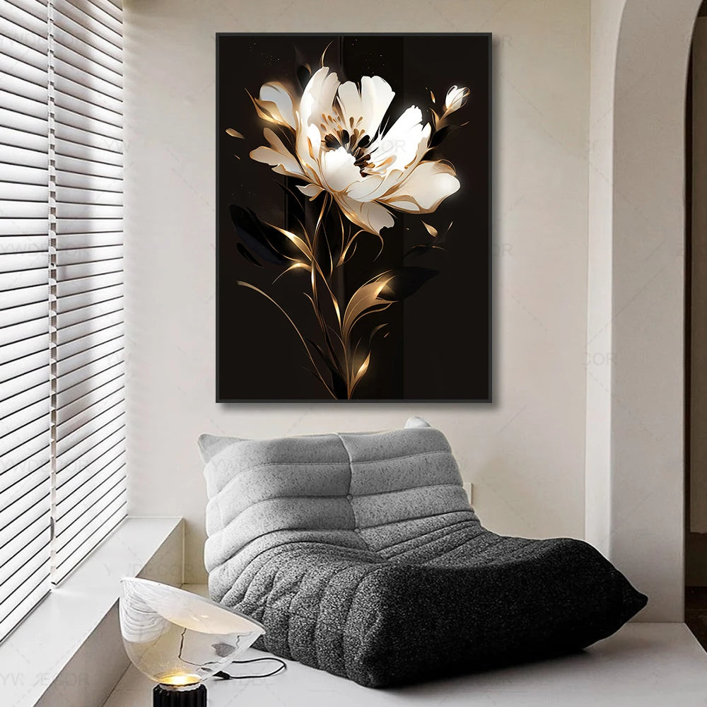 Black Golden Tropical Leaves Wall Art Fine Art Canvas Prints Modern Botanical Pictures For Luxury Living Room Dining Room Home Office Decor
