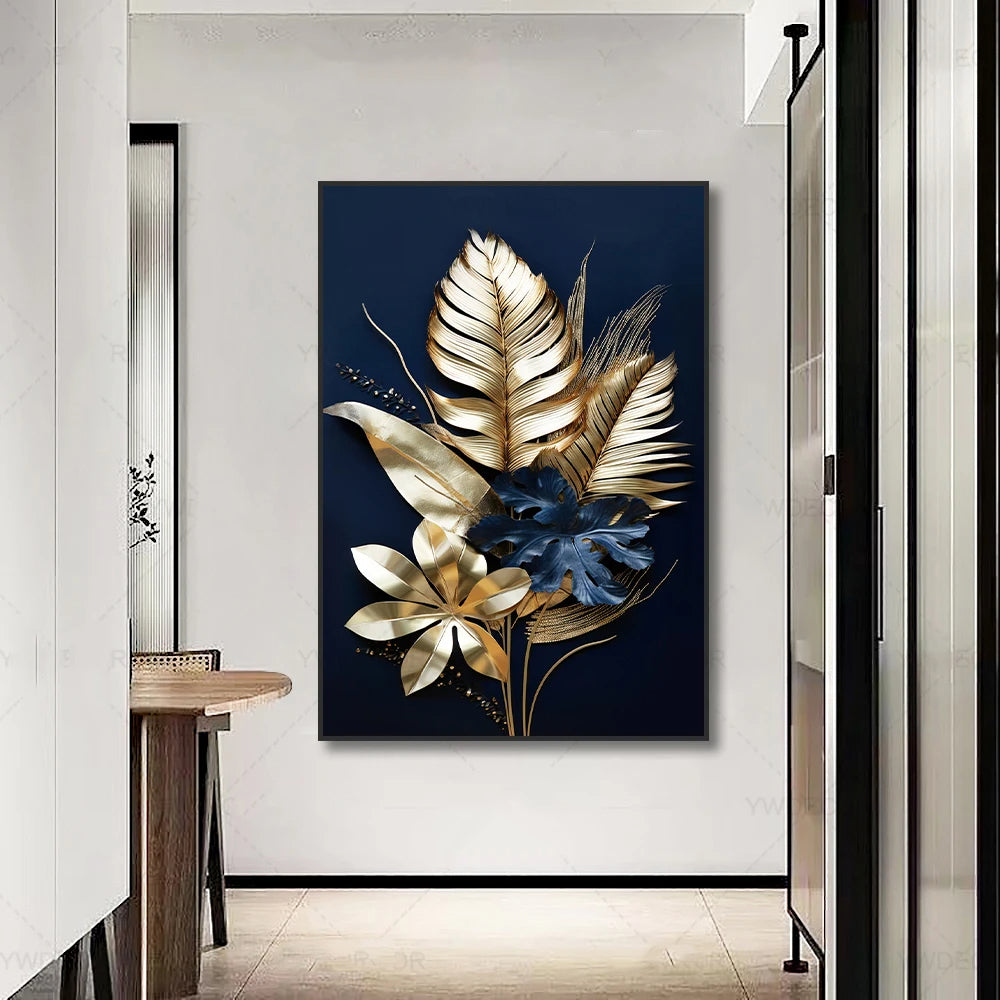 Black Golden Tropical Leaves Wall Art Fine Art Canvas Prints Modern Botanical Pictures For Luxury Living Room Dining Room Home Office Decor