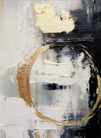 Abstract art piece with gold, black, and white colors
