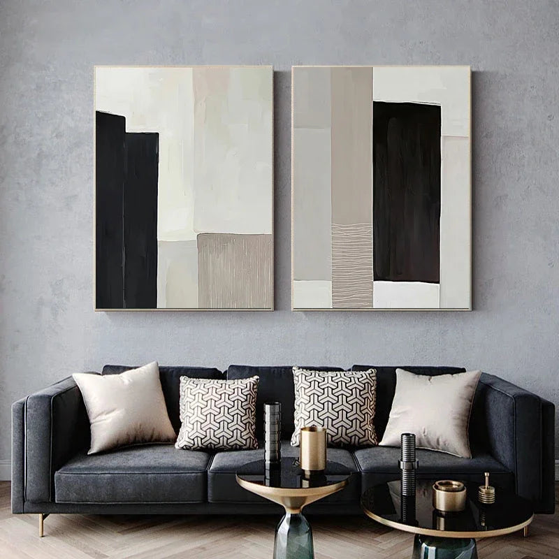 Black Beige Minimalist Abstract Wall Art Fine Art Canvas Prints Pictures For Living Room Bedroom Foyer Art For Contemporary Interiors