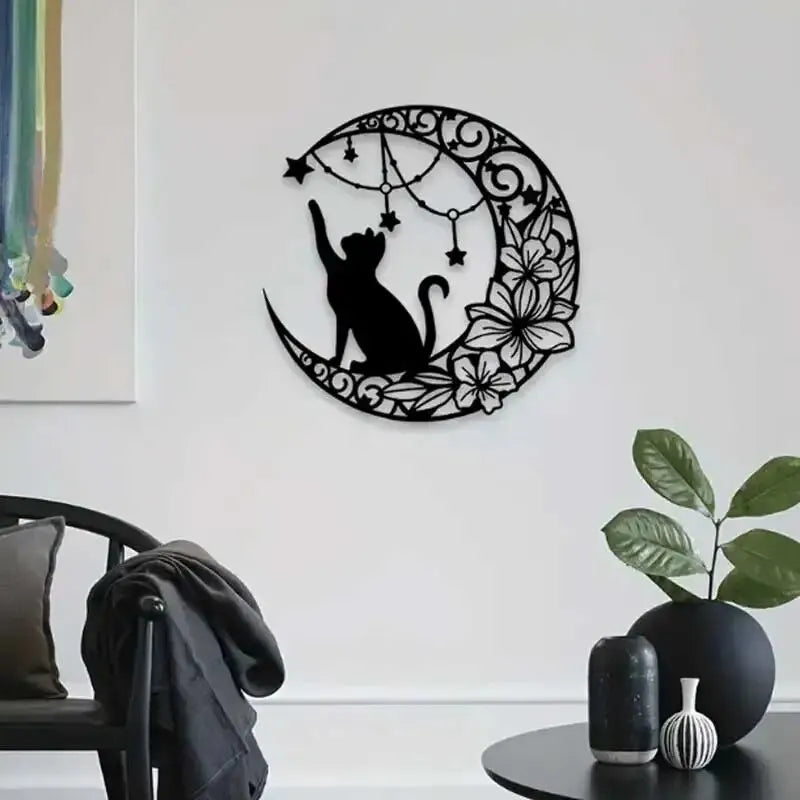 Black Cat In Moon Metal Wall Art 3D Iron Crafted Wall Decoration For Living Room Bedroom Easy Install Creative Nordic Home Home Decor