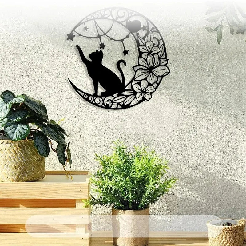 Black Cat In Moon Metal Wall Art 3D Iron Crafted Wall Decoration For Living Room Bedroom Easy Install Creative Nordic Home Home Decor