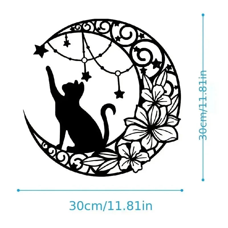 Black Cat In Moon Metal Wall Art 3D Iron Crafted Wall Decoration For Living Room Bedroom Easy Install Creative Nordic Home Home Decor