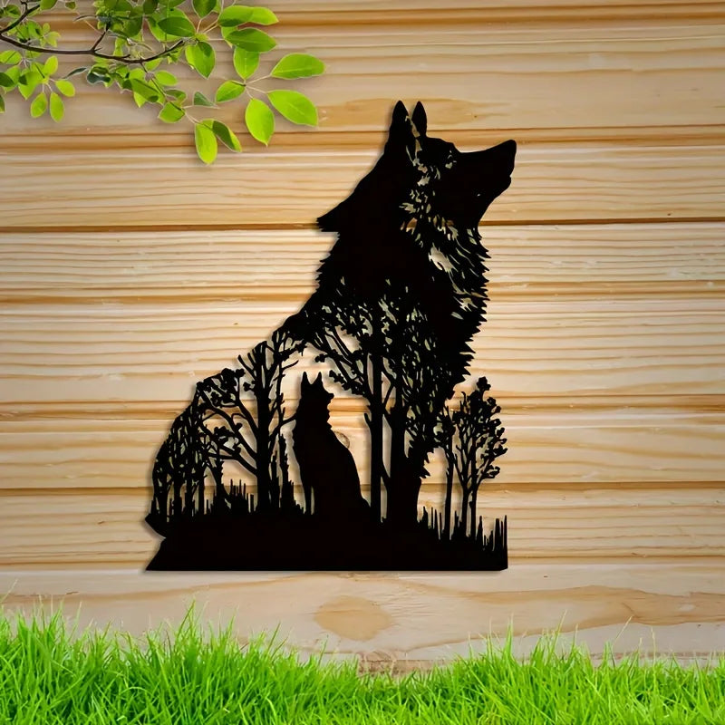 Black Dog Wolf In The Wild Silhouette Metal Wall Art 3d Iron Crafted Wall Decoration For Living Room Dining Room Nordic Home Decor