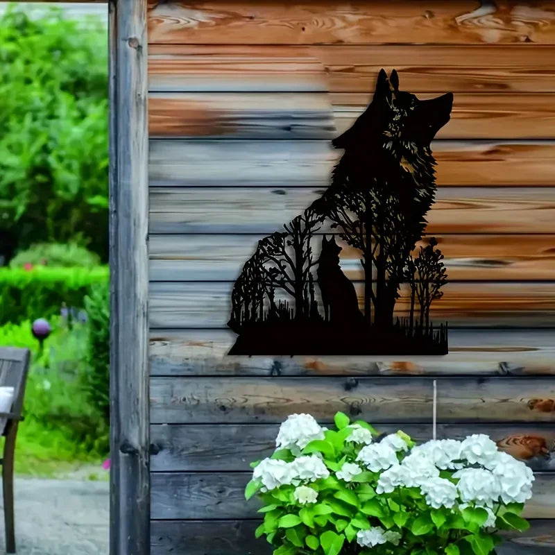 Black Dog Wolf In The Wild Silhouette Metal Wall Art 3d Iron Crafted Wall Decoration For Living Room Dining Room Nordic Home Decor