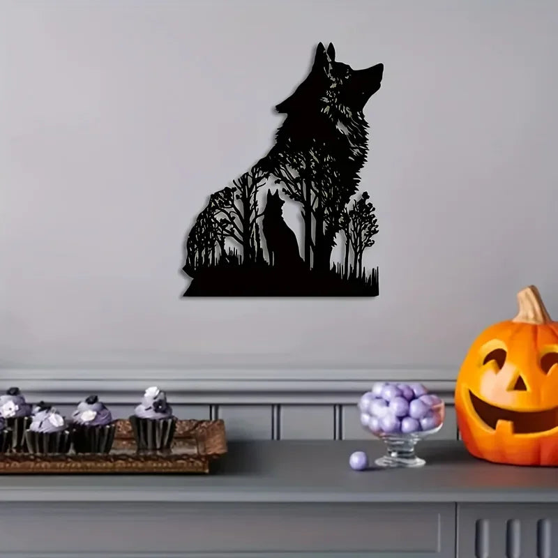 Black Dog Wolf In The Wild Silhouette Metal Wall Art 3d Iron Crafted Wall Decoration For Living Room Dining Room Nordic Home Decor