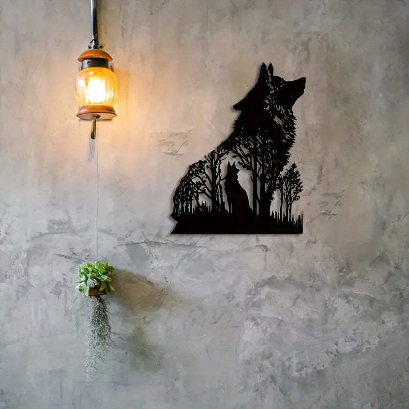Black Dog Wolf In The Wild Silhouette Metal Wall Art 3d Iron Crafted Wall Decoration For Living Room Dining Room Nordic Home Decor