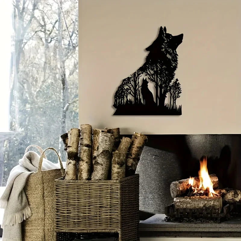Black Dog Wolf In The Wild Silhouette Metal Wall Art 3d Iron Crafted Wall Decoration For Living Room Dining Room Nordic Home Decor
