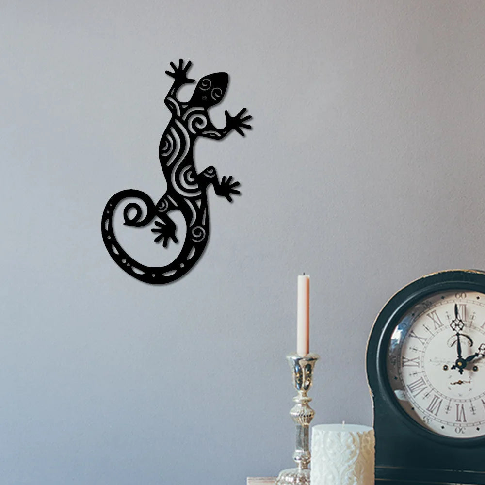 Black Gecko Lizard Silhouette Metal Wall Art 3d Iron Crafted Wall Decoration For Living Room Dining Room Creative Nordic Art Decor