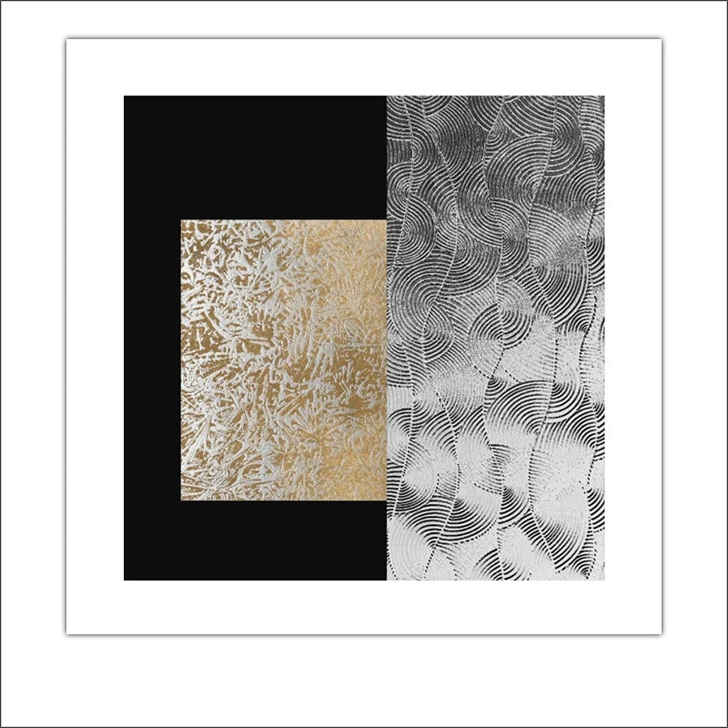 Black Golden Abstract Wall Art Square Format Fine Art Canvas Prints Retro Vintage Textural Designer Pictures For Modern Living Room Decor