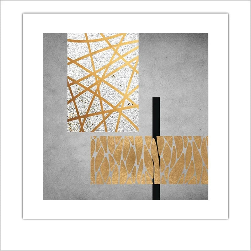 Black Golden Abstract Wall Art Square Format Fine Art Canvas Prints Retro Vintage Textural Designer Pictures For Modern Living Room Decor