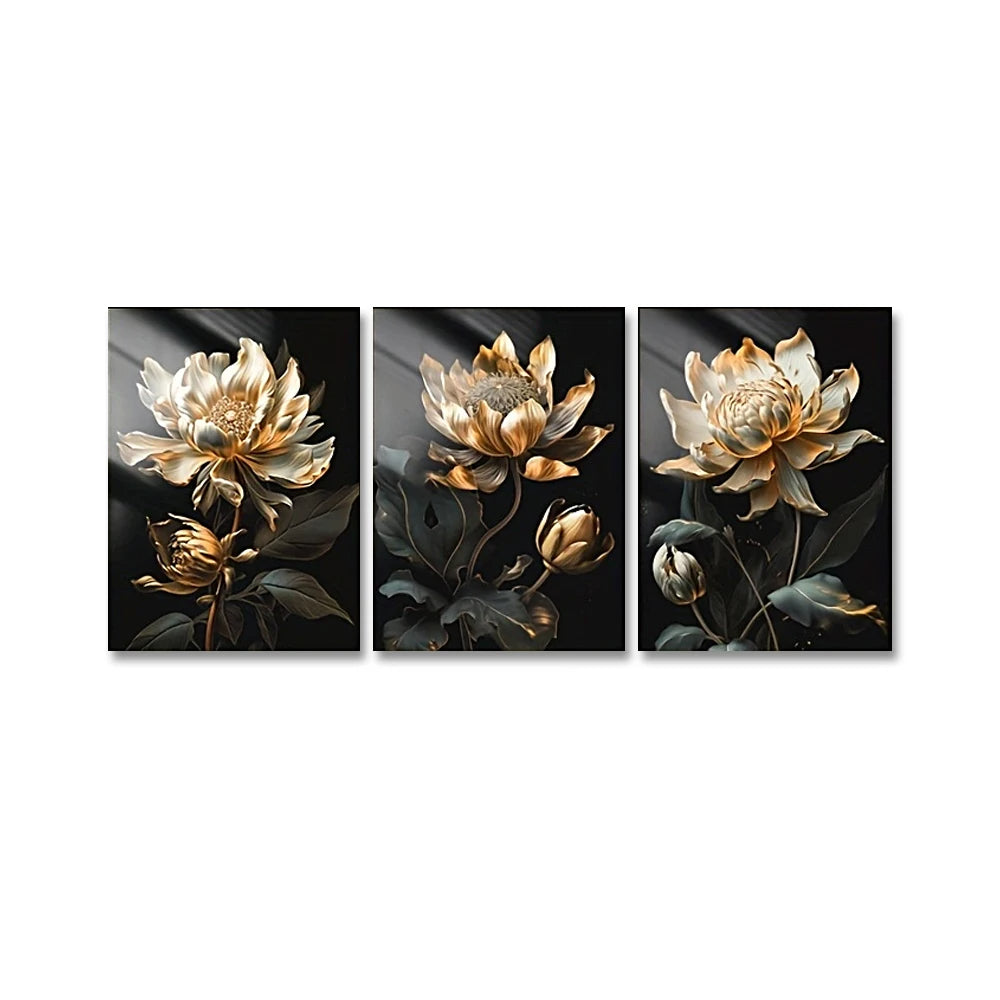 Black Golden Floral Wall Art Fine Art Canvas Prints Modern Botanical Pictures For Living Room Bedroom Light Luxury Home Decor