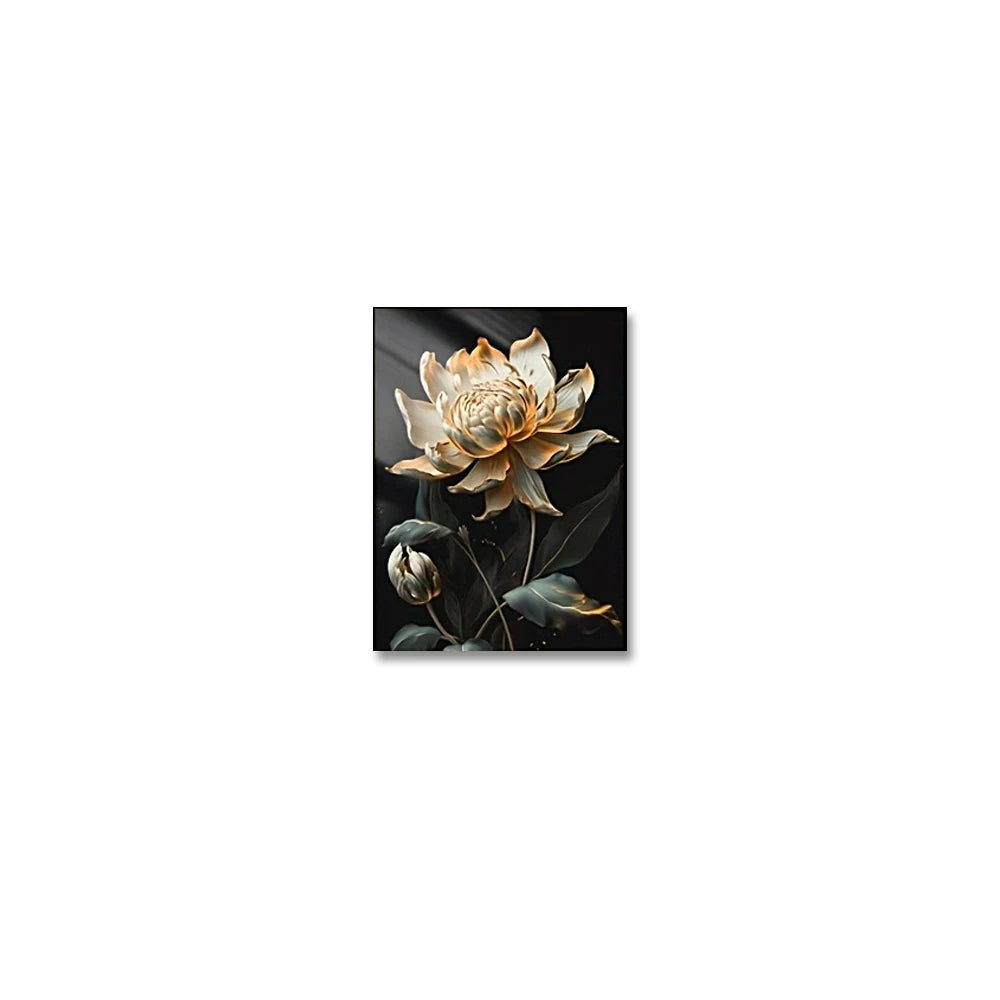 Black Golden Floral Wall Art Fine Art Canvas Prints Modern Botanical Pictures For Living Room Bedroom Light Luxury Home Decor