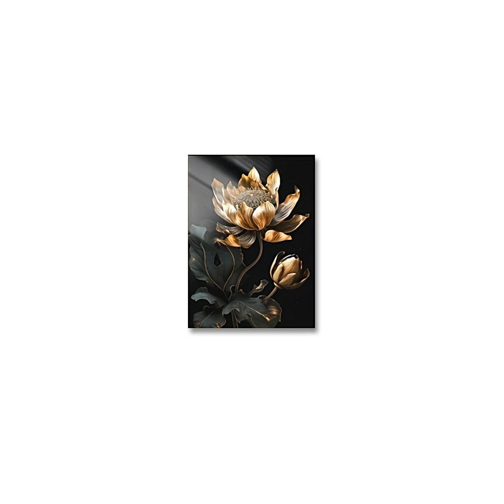 Black Golden Floral Wall Art Fine Art Canvas Prints Modern Botanical Pictures For Living Room Bedroom Light Luxury Home Decor
