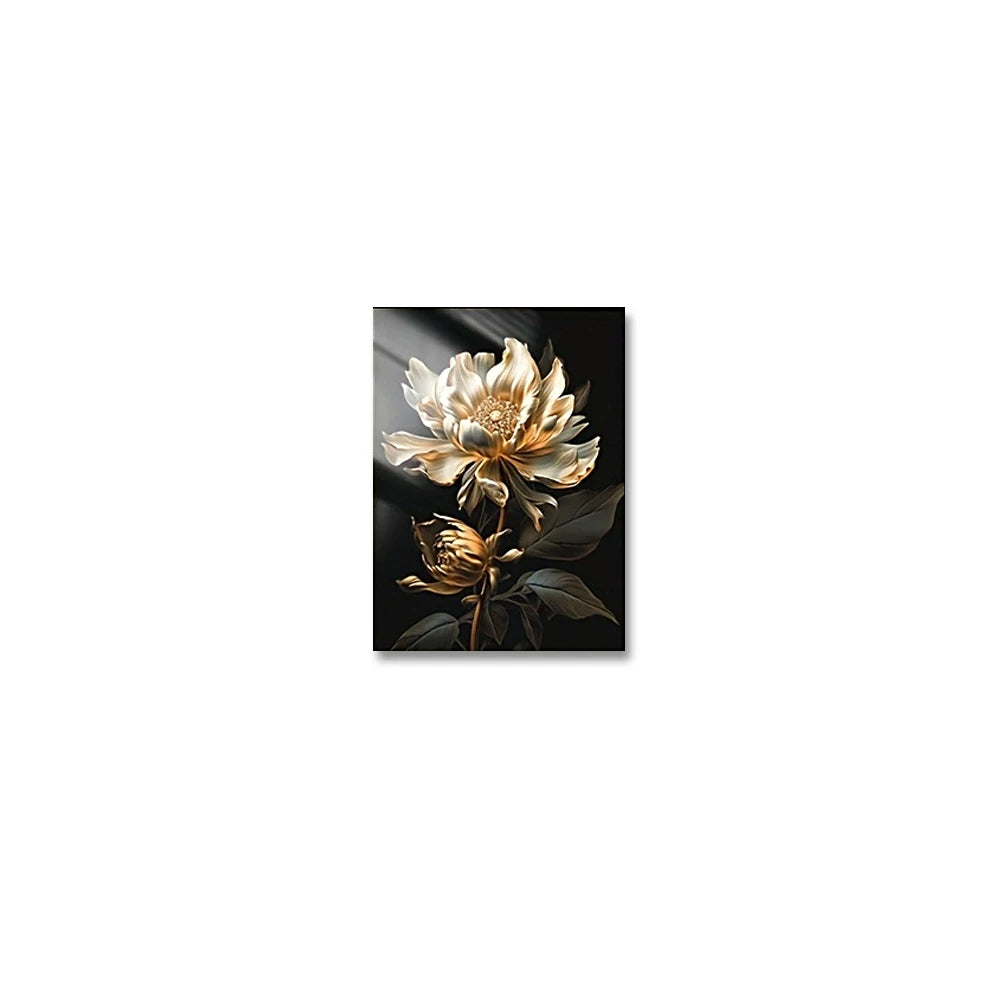 Black Golden Floral Wall Art Fine Art Canvas Prints Modern Botanical Pictures For Living Room Bedroom Light Luxury Home Decor