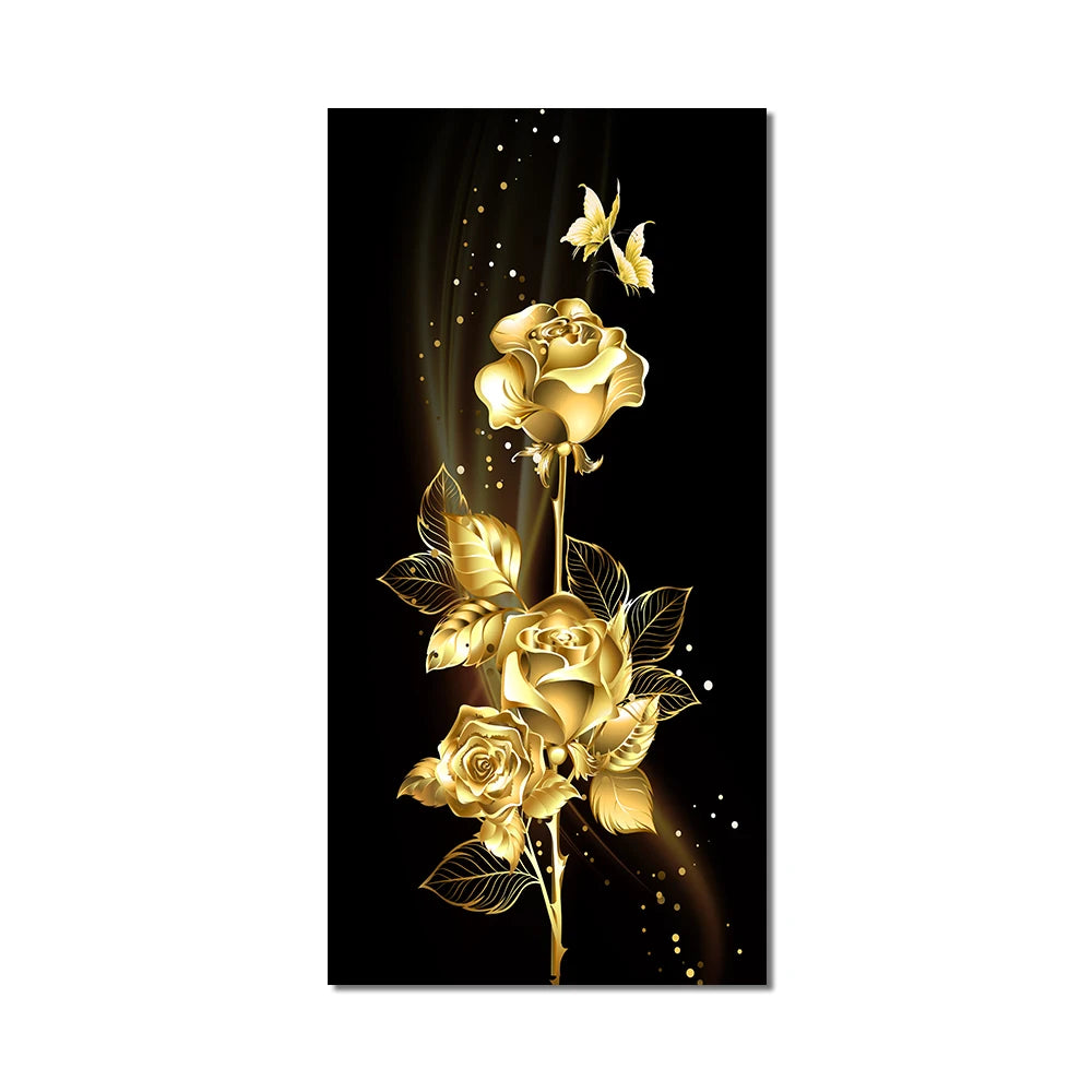 Black Golden Leaves Exotic Abstract Botanical Wall Art Fine Art Canvas Prints Pictures For Living Room Reception Foyer Art For Light Luxury Home Decor 2025