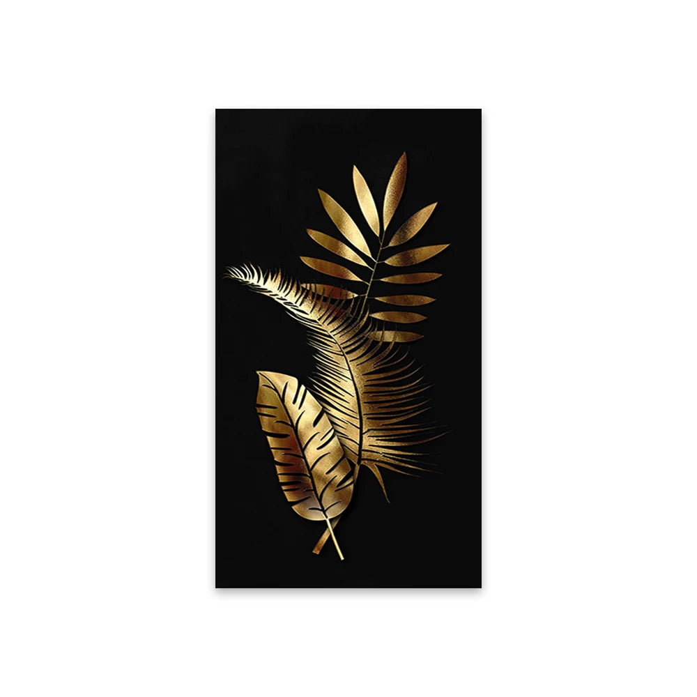Black Golden Leaves Exotic Abstract Botanical Wall Art Fine Art Canvas Prints Pictures For Living Room Reception Foyer Art For Light Luxury Home Decor 2025