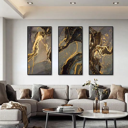 Black Golden Line Marble Print Wall Art Fine Art Canvas Prints Tall Vertical Rectangle Artwork Pictures For Living Room Light Luxury Home Decor