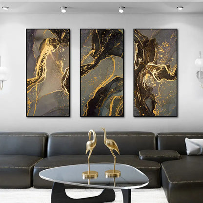 Black Golden Line Marble Print Wall Art Fine Art Canvas Prints Tall Vertical Rectangle Artwork Pictures For Living Room Light Luxury Home Decor