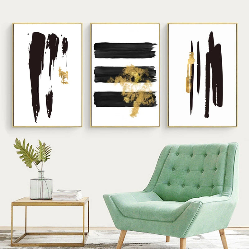 Black Golden Lines Minimalist Wall Art Fine Art Canvas Prints Minimalist Pictures For Modern Apartment Living Room Decor 2024