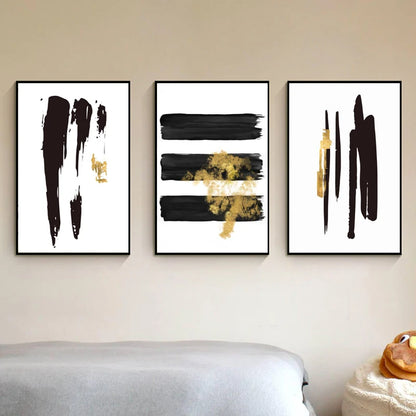 Black Golden Lines Minimalist Wall Art Fine Art Canvas Prints Minimalist Pictures For Modern Apartment Living Room Decor 2024