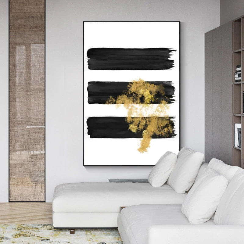 Black Golden Lines Minimalist Wall Art Fine Art Canvas Prints Minimalist Pictures For Modern Apartment Living Room Decor 2024