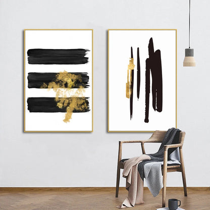 Black Golden Lines Minimalist Wall Art Fine Art Canvas Prints Minimalist Pictures For Modern Apartment Living Room Decor 2024