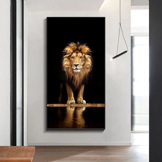 Black Golden Lion Poster Wall Art Fine Art Canvas Print Picture For Entrance Foyer Living Room Light Luxury Home Decor