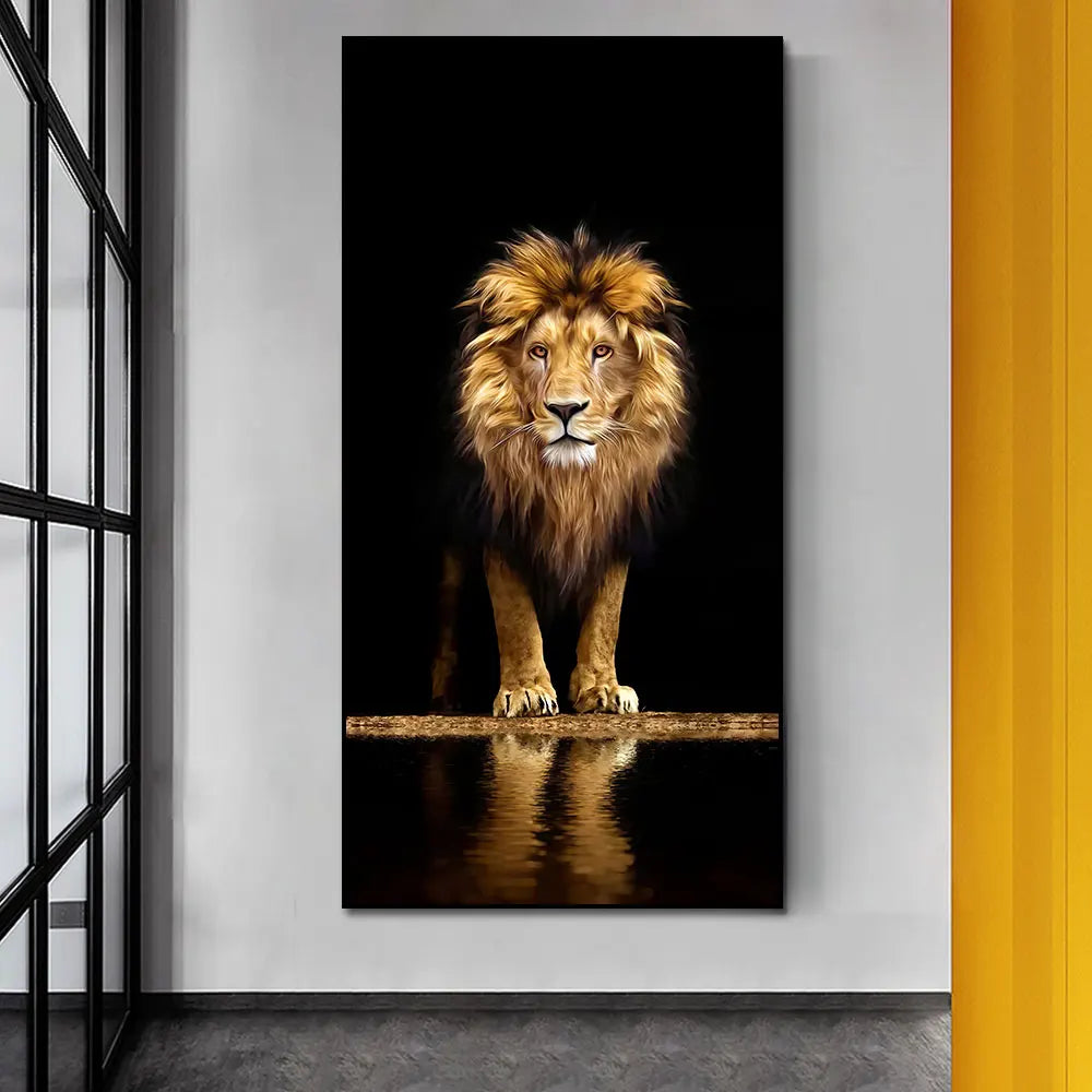 Black Golden Lion Poster Wall Art Fine Art Canvas Print Picture For Entrance Foyer Living Room Light Luxury Home Decor