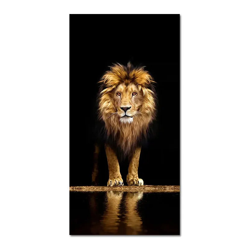 Black Golden Lion Poster Wall Art Fine Art Canvas Print Picture For Entrance Foyer Living Room Light Luxury Home Decor