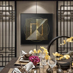 Black Golden Spherical Abstract Geometric Wall Art Fine Art Canvas Prints Modern Aesthetics Square Format Pictures For Living Room Home Office Decor