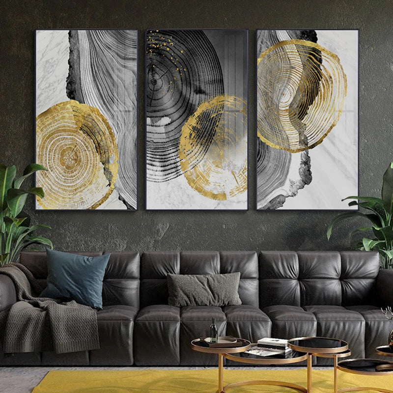 Black Gray Golden Abstract Tree Rings Wall Art Fine Art Canvas Prints Pictures For Living Room Dining Room Art For Contemporary Scandinavian Interiors 2025