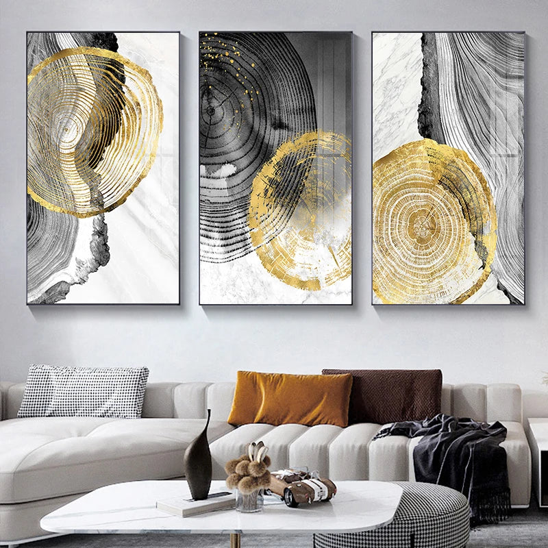 Black Gray Golden Abstract Tree Rings Wall Art Fine Art Canvas Prints Pictures For Living Room Dining Room Art For Contemporary Scandinavian Interiors 2025