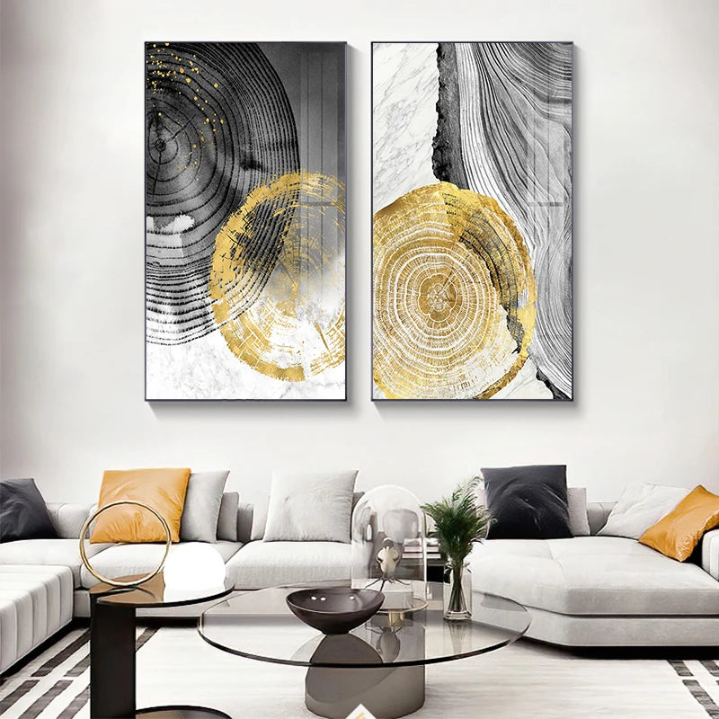 Black Gray Golden Abstract Tree Rings Wall Art Fine Art Canvas Prints Pictures For Living Room Dining Room Art For Contemporary Scandinavian Interiors 2025